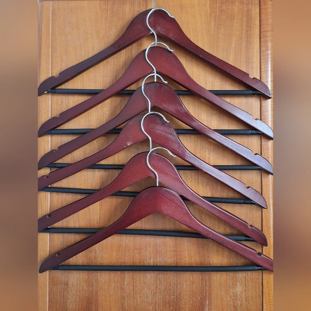 Solid Red Wood Hangers Mahogany Cherry Suits Pants Anti Slip Notched Vintage